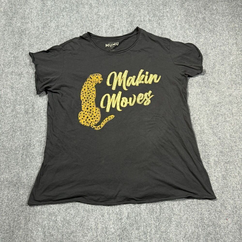 Show Me Your Mumu T Shirt Womens Medium Gray Leopard Airport Tee Makin Moves